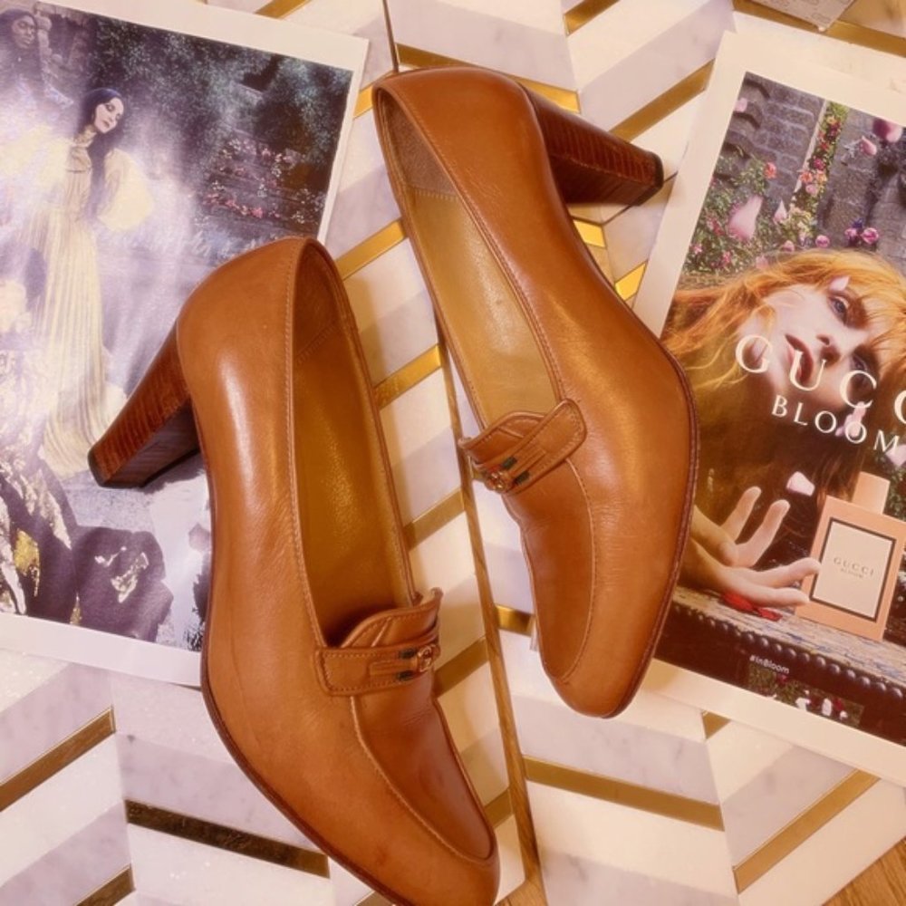 Vintage Brown Leather Gucci Heels 7.5, EUR 38
